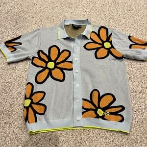 WESC Daisy Short Sleeve Polo Cardigan Sz Mens M Womens L Flower Retro 70s